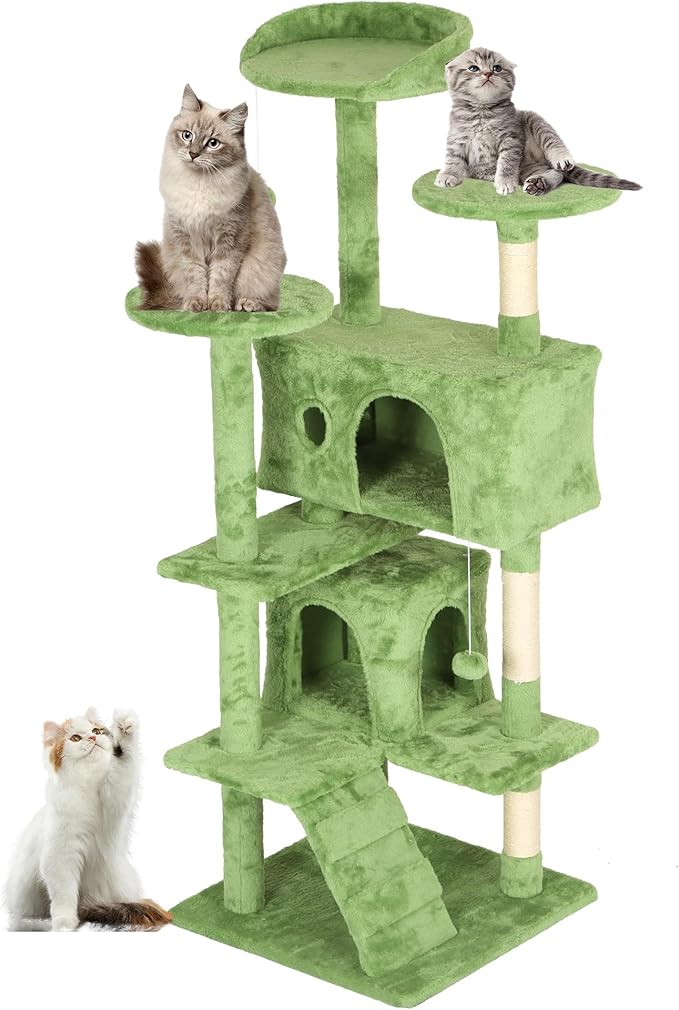 Cat Tree 54In Cat Tower Multi-Level Durable Cat Scratching Post & Cozy Fun Cat Jumping Platform Space Saving Cat Condo Pet Play House for Indoor Cats,Dark Gray