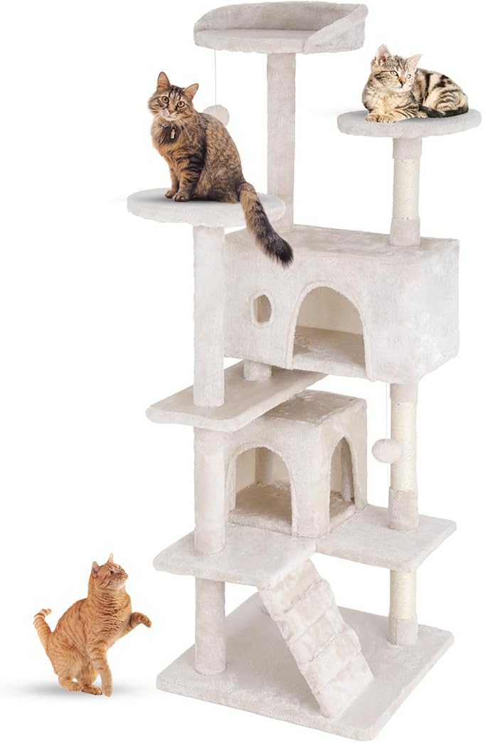 Cat Tree 54In Cat Tower Multi-Level Durable Cat Scratching Post & Cozy Fun Cat Jumping Platform Space Saving Cat Condo Pet Play House for Indoor Cats,Dark Gray