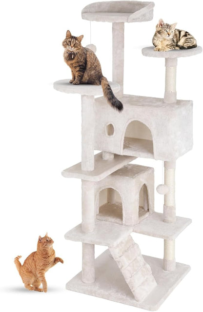 Cat Tree 54In Cat Tower Multi-Level Durable Cat Scratching Post & Cozy Fun Cat Jumping Platform Space Saving Cat Condo Pet Play House for Indoor Cats,Dark Gray
