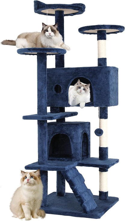 Cat Tree 54In Cat Tower Multi-Level Durable Cat Scratching Post & Cozy Fun Cat Jumping Platform Space Saving Cat Condo Pet Play House for Indoor Cats,Dark Gray