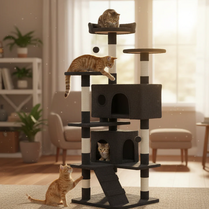 Cat Tree 54In Cat Tower Multi-Level Durable Cat Scratching Post & Cozy Fun Cat Jumping Platform Space Saving Cat Condo Pet Play House for Indoor Cats,Dark Gray