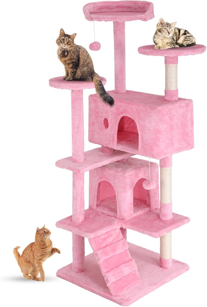 Cat Tree 54In Cat Tower Multi-Level Durable Cat Scratching Post & Cozy Fun Cat Jumping Platform Space Saving Cat Condo Pet Play House for Indoor Cats,Dark Gray