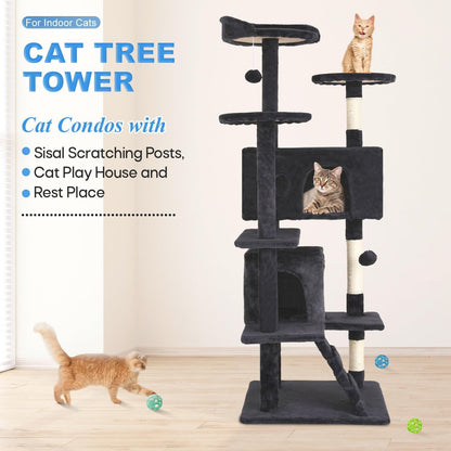 Cat Tree 54In Cat Tower Multi-Level Durable Cat Scratching Post & Cozy Fun Cat Jumping Platform Space Saving Cat Condo Pet Play House for Indoor Cats,Dark Gray